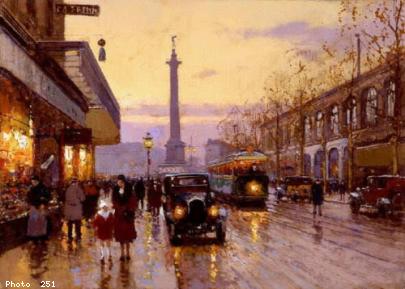 Huile sur toile représentant la place et la gare de la Bastille